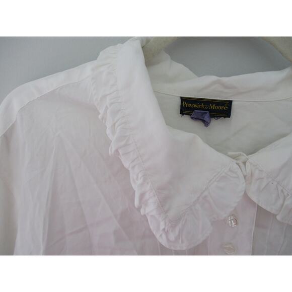 Vintage Preswick & Moore Fancy Ruffle Button Down White Preppy Blouse - Picture 3 of 12